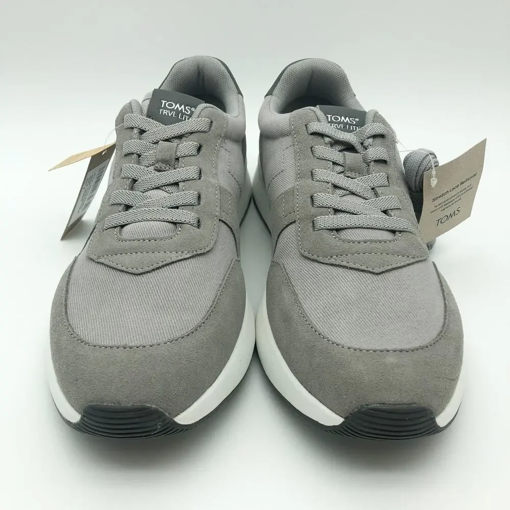 Toms Mens TRVL LITE Retro Runner Casual Sneakers Size 12 Grey Suede Twill NIB